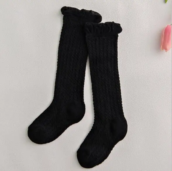 Black Socks Детские носки для маленьких девочек хлопковые Дышащие носки для малышей от 0 до 24 месяцев носки до колена для новорожденных девочек - Цвет: Black Socks