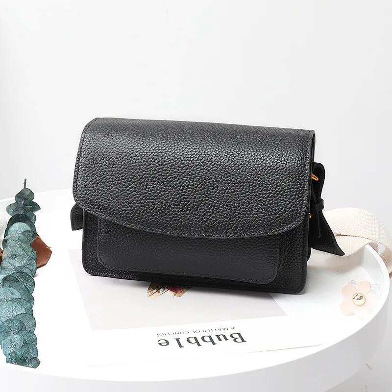 

2019 New Style First Layer Cowhide Leather Single-shoulder Bag Shoulder Bag Wide-Strap Square Sling Bag WOMEN'S Leather Bags Sim
