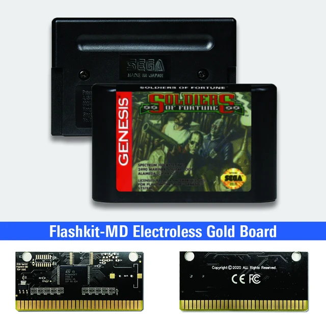 Żołnierze fortuny USA etykieta Flashkit MD bezprądowa złota karta PCB dla Sega Genesis Megadrive gra wideo konsola