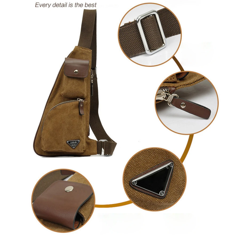 Маленькая мужская сумка на плечо для путешествий, холщовая спортивная сумка через плечо с кожаным карманом, многофункциональная мужская сумка для хранения на открытом воздухе