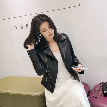 

Jacket Genuine Women Leather Spring Autumn 100% Real Sheepskin Coat Korean Biker Motorcycle Jacket Short Slim Fit 9103 KJ3395