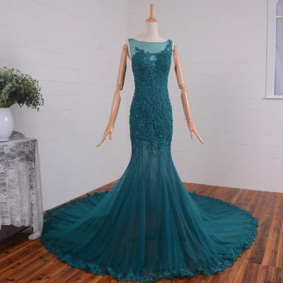 Прозрачные сзади vestido de festa сексуальное платье русалки для выпускного вечера с зеленым кружевом и аппликацией из бисера Вечернее платье платья для матери невесты - Цвет: same as picture