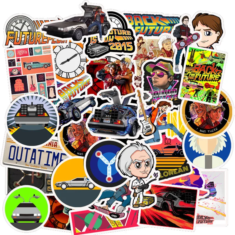 50Pcs Movie Back To The Future Stickers Pack for On The Laptop Fridge Phone Skateboard Travel Suitcase Sticker