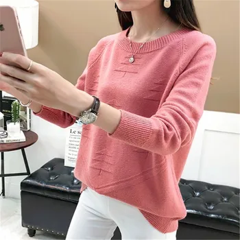 

New fall textured sweater women white loose long sleeve knit sweater over pullover for women 2019 knitting femme