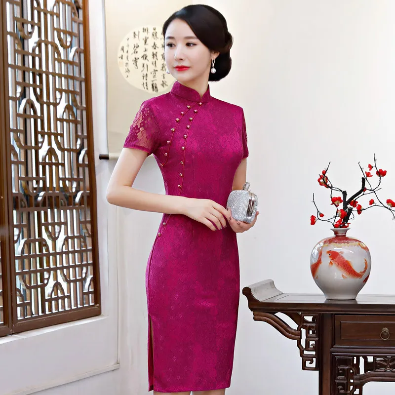 

Cheongsam Autumn 2018 New Style GIRL'S Dignified Glorious Mid-length Chinese-style Lace Summer Improved Young Graceful