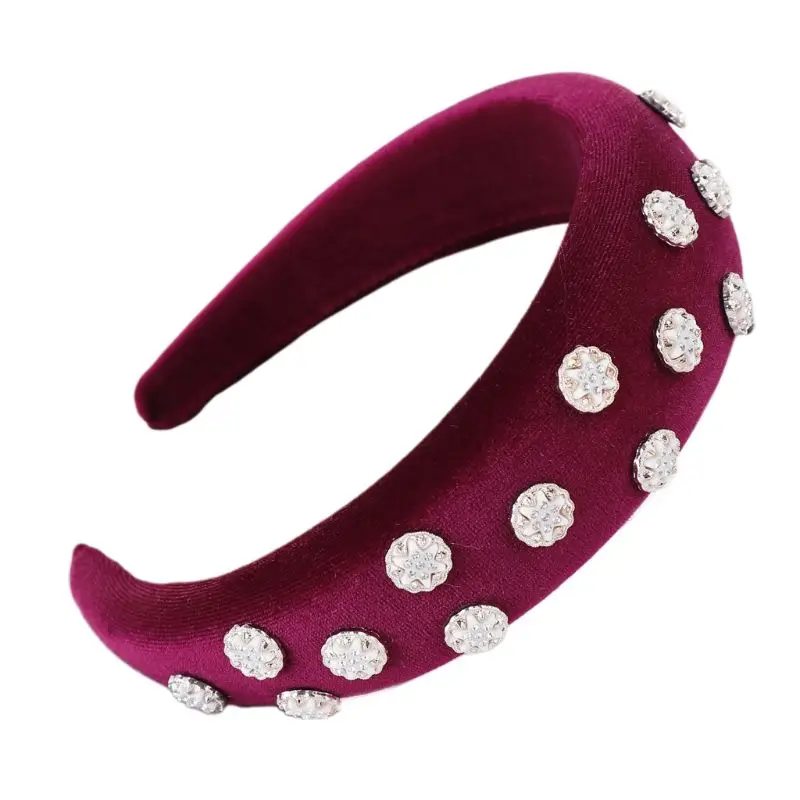 Женский обруч для волос с густой губкой и мягкими вставками, блестящие стразы, цветок, заклепки, бисер, широкая повязка на голову для банкета, стильные ювелирные украшения, головной убор