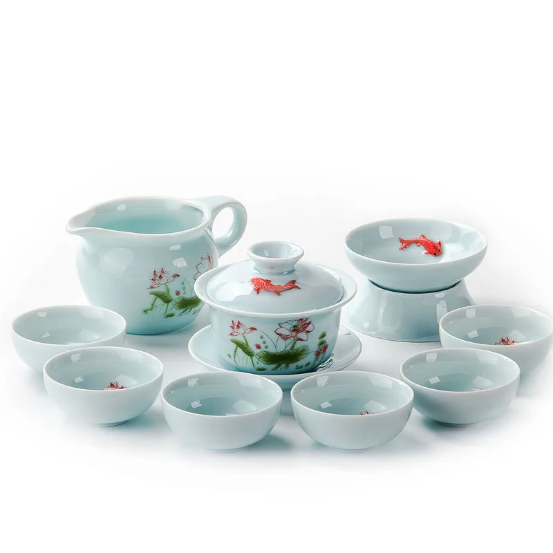 Conjunto de chá koi celadon conjunto de