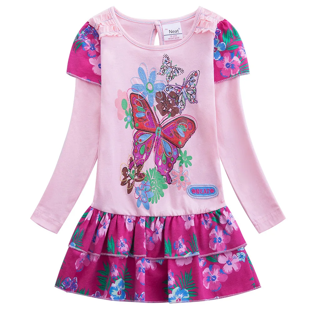 

Girls Dress Butterfly Printed Pattern Cotton Long Sleeve Dress Casual Autumn Dress for Children