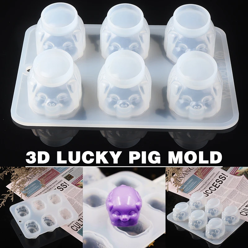 6 Holes 3D Lucky Pig Silicone Mold DIY Handmade Pig Soap Resin Casting