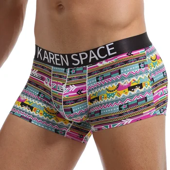 

New design Men Sexy Boxer underwear Fashion print Underwear Mens Sexy Ice Slik Big Bulge Pouch Underwear Boxer short