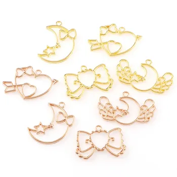 

4Pcs/set Metal Bezel Gold Hollow Moon Bow Frame DIY Necklace Pendant UV Resin Epoxy Resin Tools Jewelry Accessories Handmade