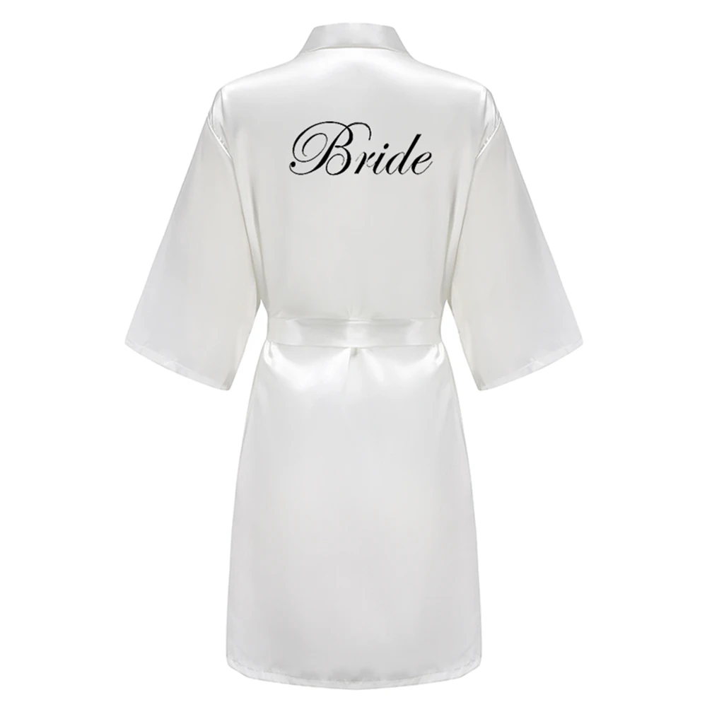 Women Sleepwear Bride Robes Wedding Team Satin Dressing Gowns Black Letter Writing Bathrobe