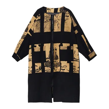 

Women Oversize Print Woolen Coats Autumn Winter Fashion Plus Size Overcoat Female Streetwear Bat Sleeve Long Wool Blend Jacket