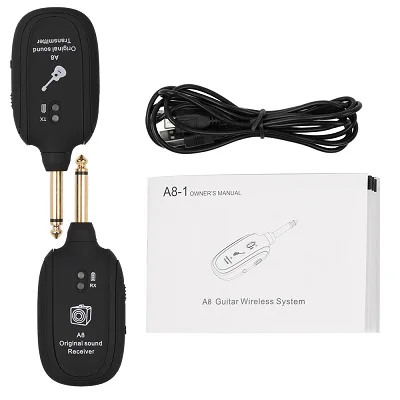 A8 UHF Беспроводной гитарный приемник-передатчик 730 МГц 50 м Диапазон гитары беспроводной передатчик для электрогитары бас скрипки - Цвет: Black
