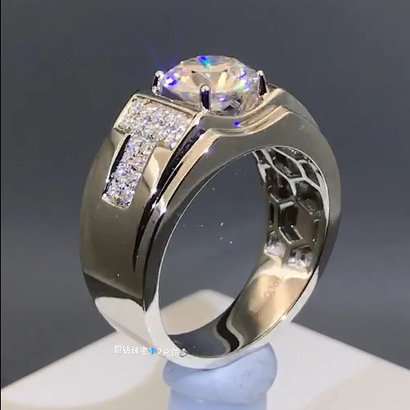 Кольцо с муассанитом из белого золота 1,5 карат, 18 карат, роскошное кольцо с бриллиантами, 2 ряда, мужское кольцо для свадьбы, вечеринки, помолвки, юбилея, VVS
