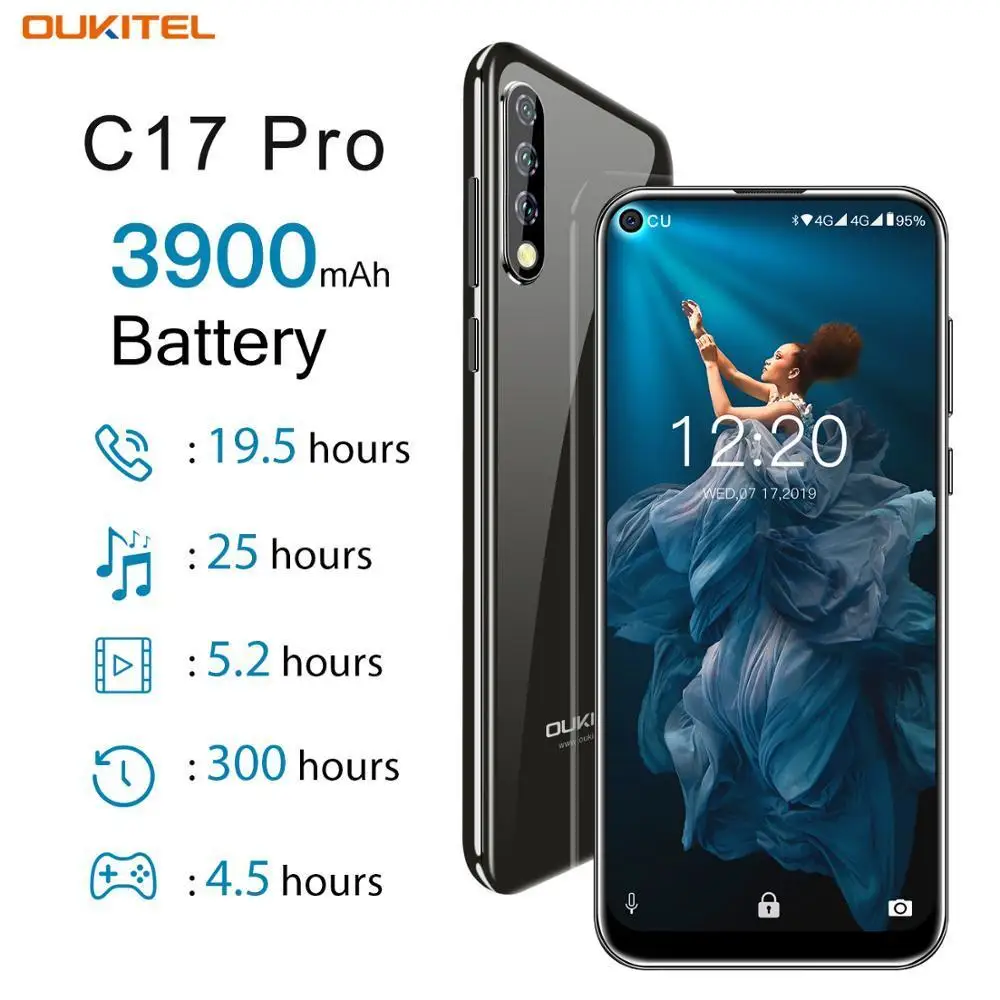 OUKITEL C17 Pro 6,3" Android 9,0 мобильный телефон 4G ram 64G rom MTK6763 Восьмиядерный двойной 4G LTE задняя Тройная камера смартфон