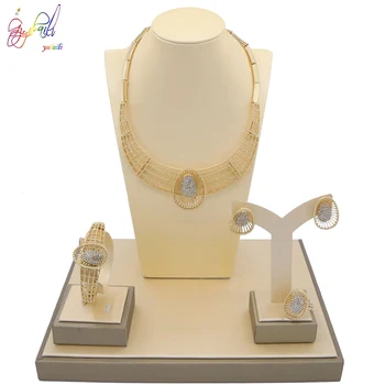 

Yulaili Top Quality Hollow Design Rhinestone Necklace Earrings Bracelet Ring for Women Anniversary Jewelry Sets Free Shipping