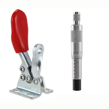 

4 Pcs Metal Latch Type Toggle Clamp GH-201A &1 Pcs 0-25Mm Micrometer Flat Head Optical Axis Φ12Mm with Holes