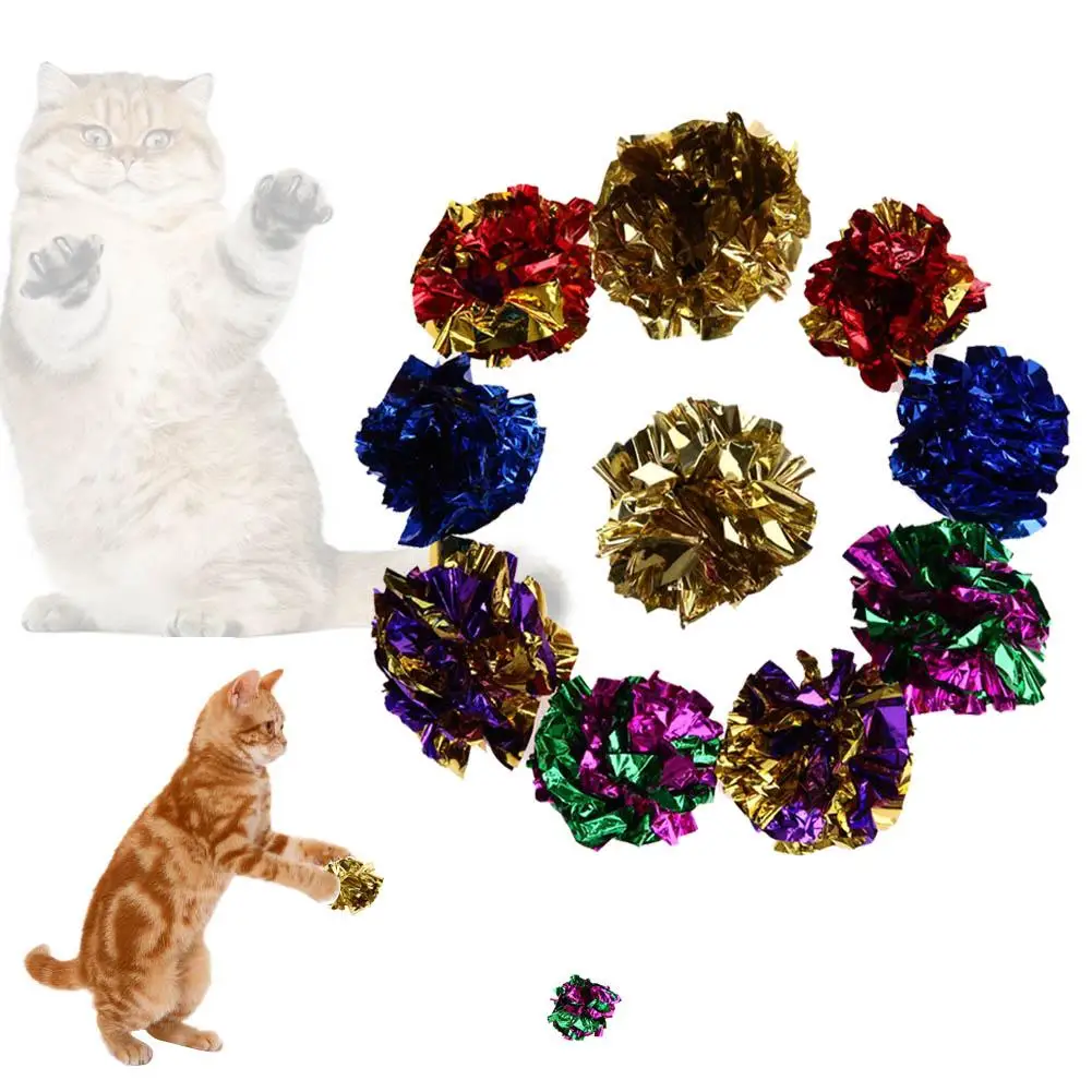 6/24PCS Cats Toy Mylar Crinkle Balls Colorful Ring Shiny Crinkly Ball Sound Toys 