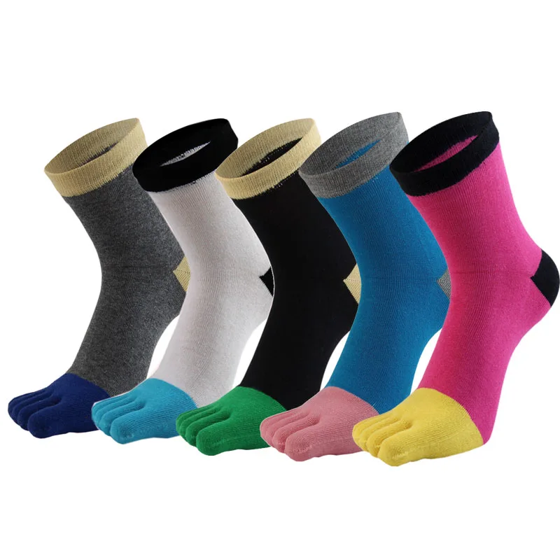 5 пар, женские носки с отдельными пятью пальцами ног, чистый хлопок, повседневные спортивные носки до середины икры, женские модные носки разных цветов