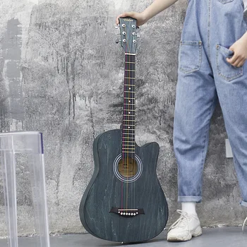 

38-Inch Folk Guitar Basswood Guitar Metal String Button Guitar Novice Beginner lian xi qin Rub Color Guitar