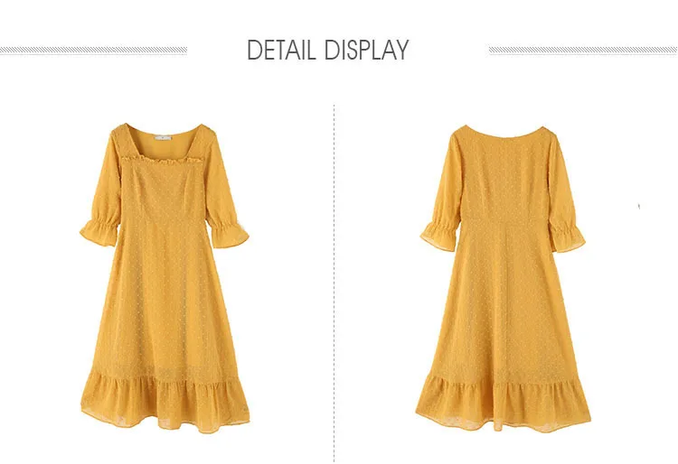 Gold Yellow Casual Long Dresses Elegant Women Big Sizes 5xl 4xl Xxl Spring Autumn Square Collar A Line Boho Maxi Dress Polka Dot