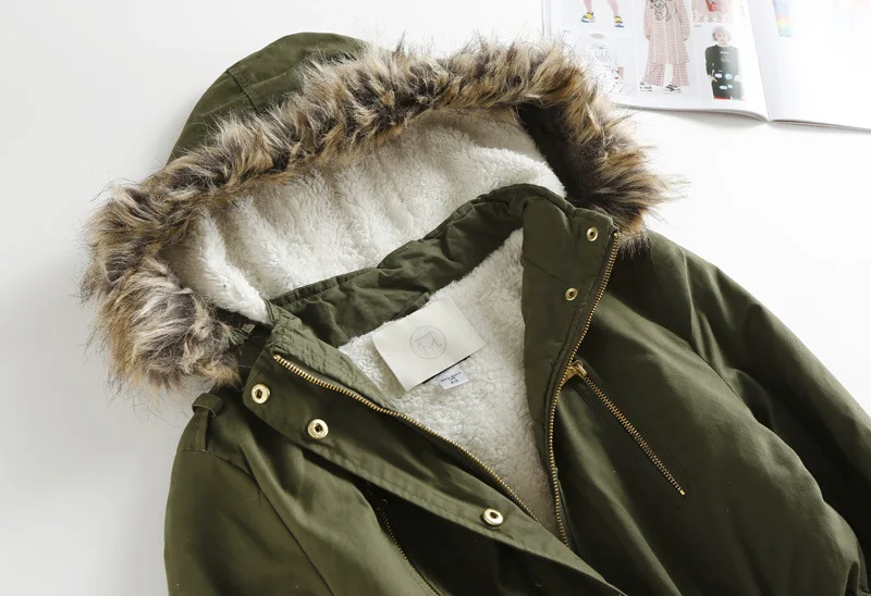 

30df45 Autumn And Winter New Style Waist Hugging Coat Overcoat WOMEN'S Dress Wool Tops Hooded Army Green Mid-length Cotton-padde