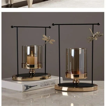 

Golden Iron Candle Holder European geometric Candlestick Romantic Crystal Candle Cup Home Decoration Table Decoration