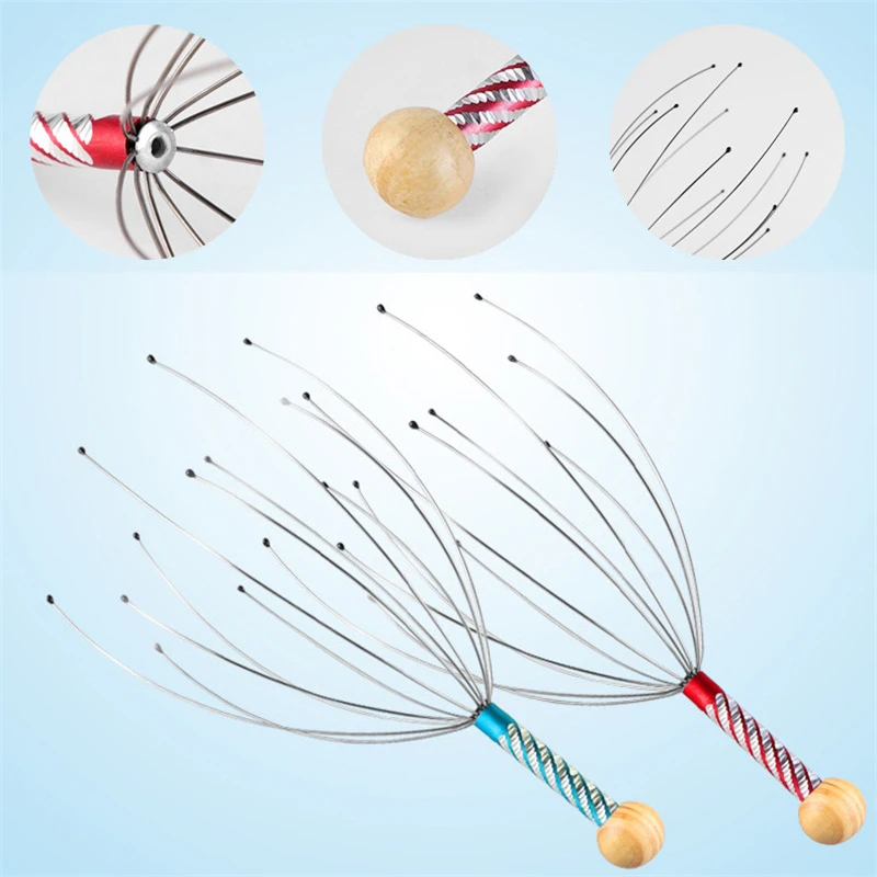 1Pcs Head Claw Massager Hair Neck Body Relax Massage Octopus Head Scalp Stress Relief SPA Physician Steel Ball Massager Tools