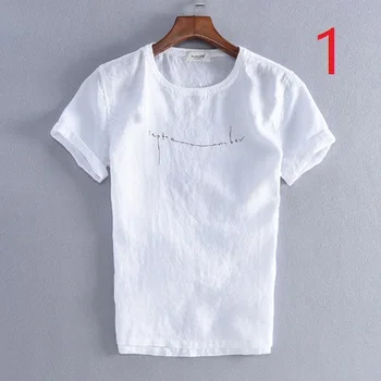 

Summer linen white t-shirt men's short-sleeved solid color loose large size casual shirt round neck breathable