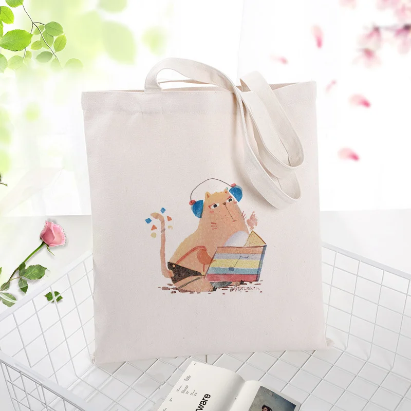 Холст сумка для покупок текст DIY ежедневное использование кошка пользовательский принт Логотип эко многоразовая утилизация