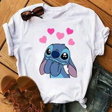 BONJEAN Lilo Stitch Harajuku Kawaii, женские футболки, модная футболка с милым мультяшным принтом, Женские повседневные топы, футболки