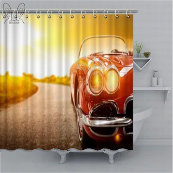 

Retro Car Printed Bathroom Curtain Big Ben Racing Car Light Waterproof Shower Curtain Polyester Fabric Bath Curtain Shower Sets