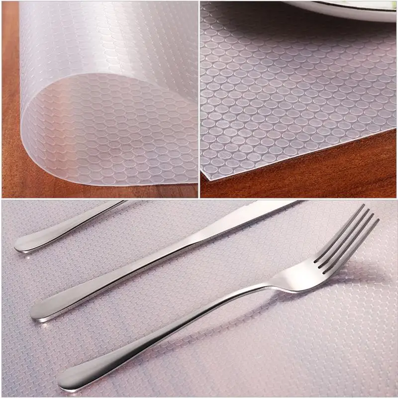 Hemoton 2 Rolls 450g/m² Shelf Drawer Liner EVA Non-Slip Mat Waterproof Refrigerator Pad 150x45 CM(Transparent White