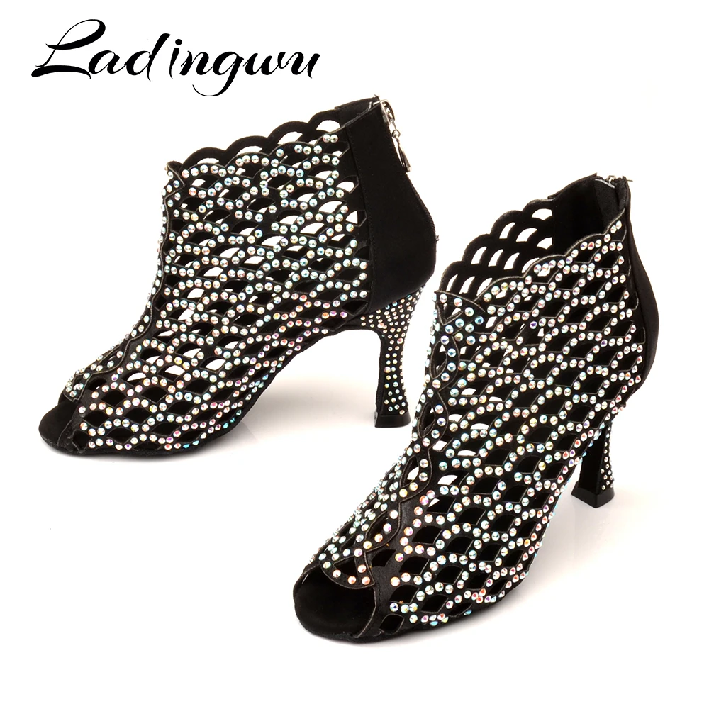 Ladingwu Latin dance shoes for girl women lady's Rhinestone ballroom professional Salsa tango party dancing shoes high heel