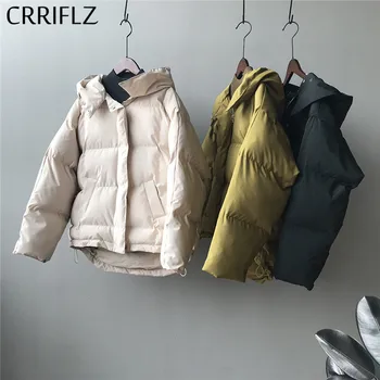 

Short Warm Winter Jacket Women Casual Solid Full Sleeve Zipper Hooded Parka Coat 2020 New CRRIFLZ