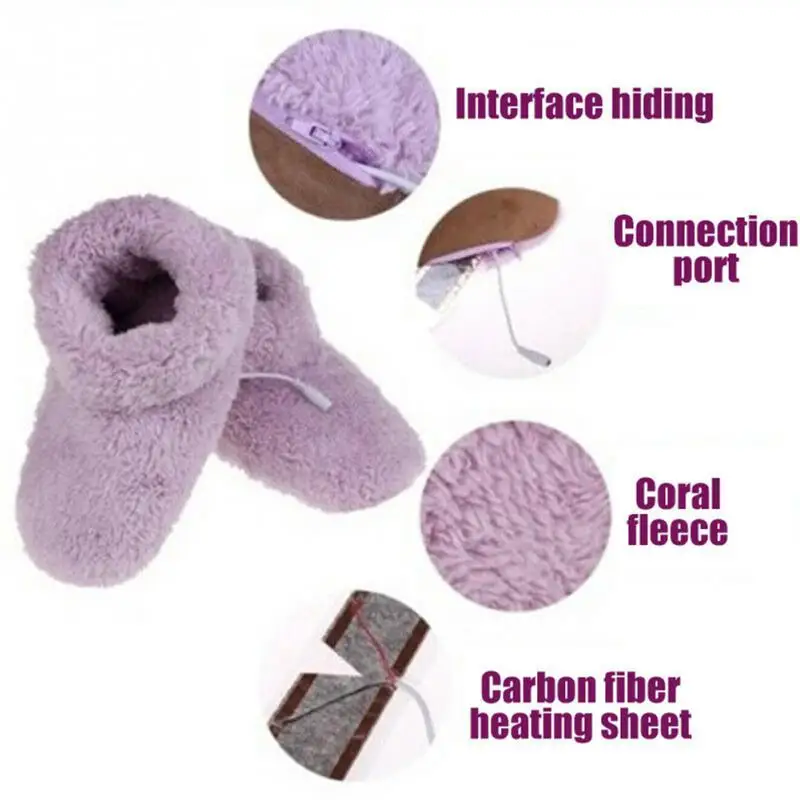 Men Women USB Charger Electric Heating Boot Power Saving Foot Warmer Plush Interface Hiding Washable Winter Warm Shoes