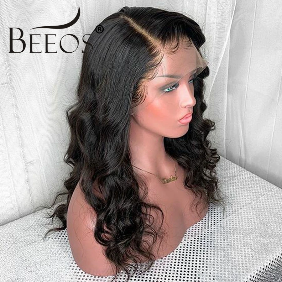 Beeos волнистый парик без клея 13*6 кружевные передние человеческие волосы парики 150% предварительно выщипанные Волосы Детские волосы бразильские волосы отбеленные узлы Remy