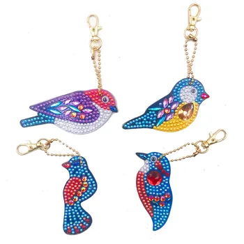 

New DIY Diamond Painting Keychain Bird Series Four-pack Bag Ornament with Diamond Cross Stitch