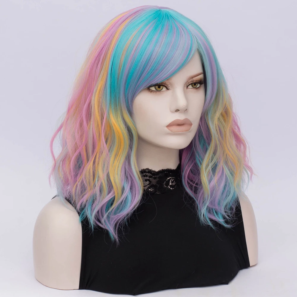 Similler короткие радужные парики для женщин кудрявые волосы Косплей синтетический