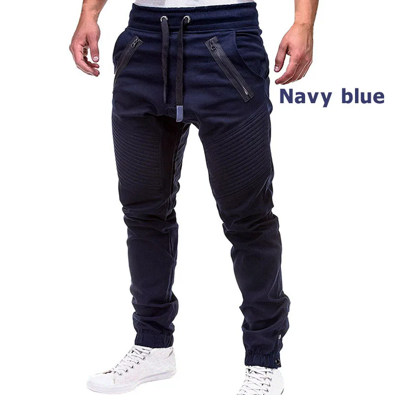 Новинка, Мужские штаны для бега, Осенние однотонные спортивные штаны, повседневные хлопковые мужские брюки, облегающие брюки-карго, штаны в стиле хип-хоп, уличная одежда - Цвет: Navy Blue FK111
