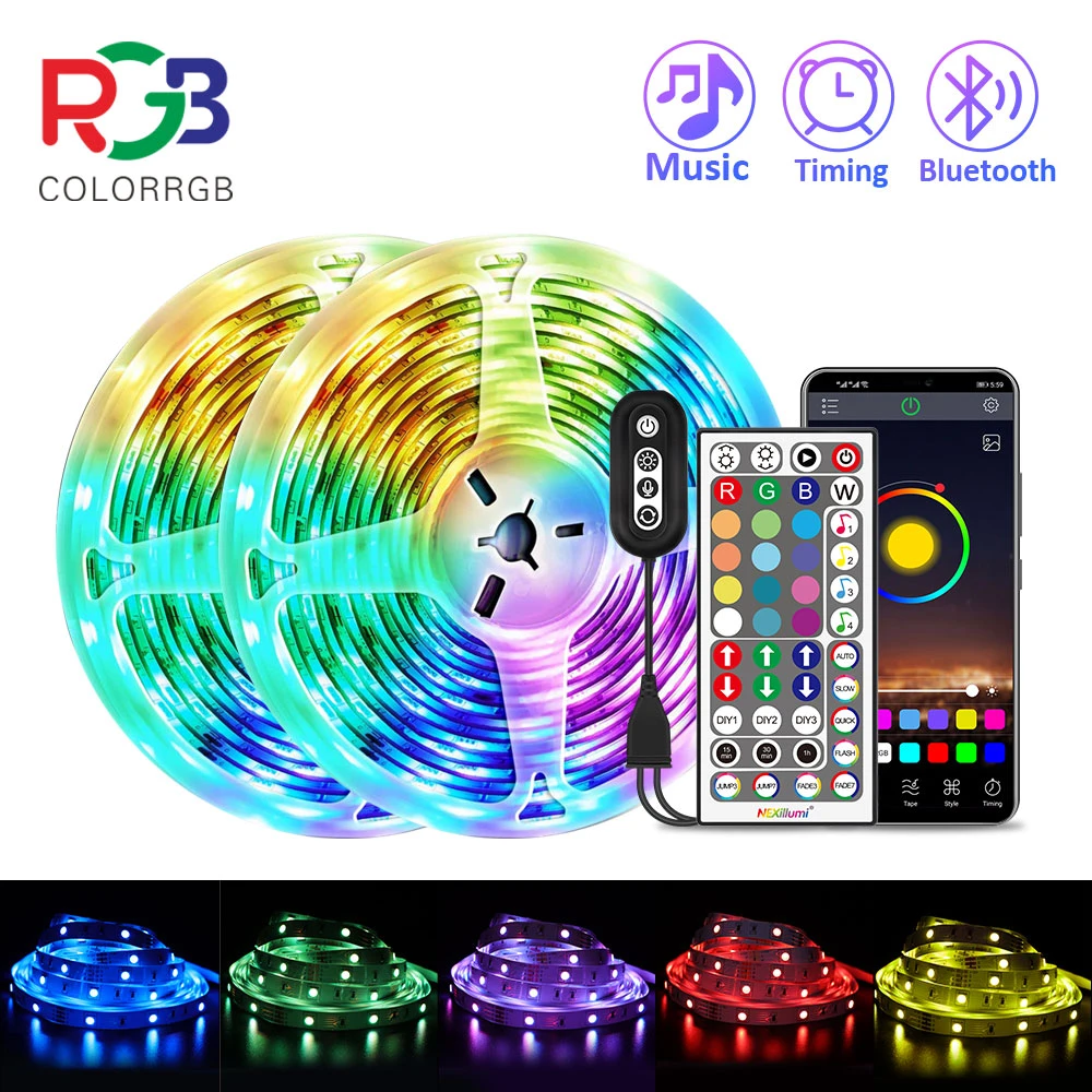luces led,ColorRGB,Tiras LED RGB 5050 , Bluetooth Musical Tiras LED 12V Tiras de Luces LED, de APP y Remoto Control,16 Millones de Colores, Modo,6m,12m,15m|Tiras LED| - AliExpress