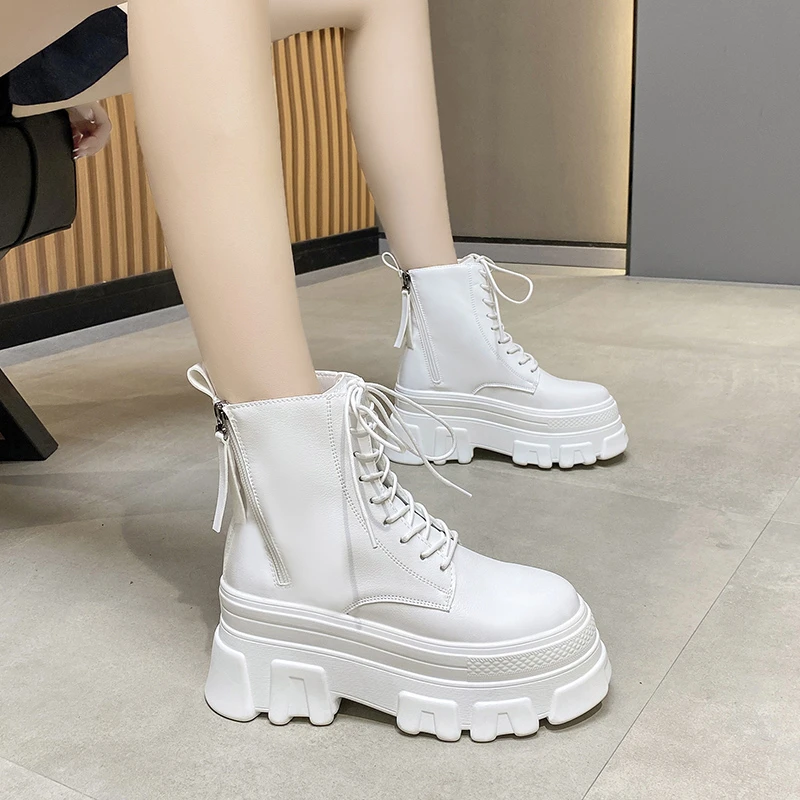 Women Platform Wedges Booties 2021 Autumn New Fashion Round Toe Female Gothic Shoes White Short Boot Woman High Heel Ankle Boots | Обувь