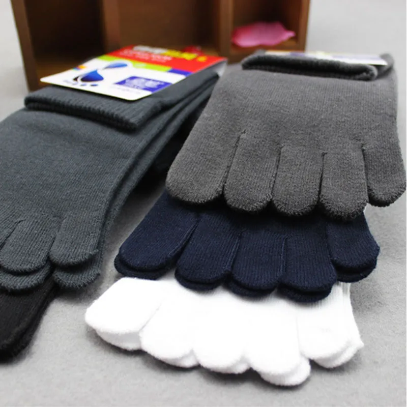 5 Pairs Man Five Finger Business Work Socks Good Quality Cotton Solid Black White Simple Deodorant Split Toe Sock Without Heel