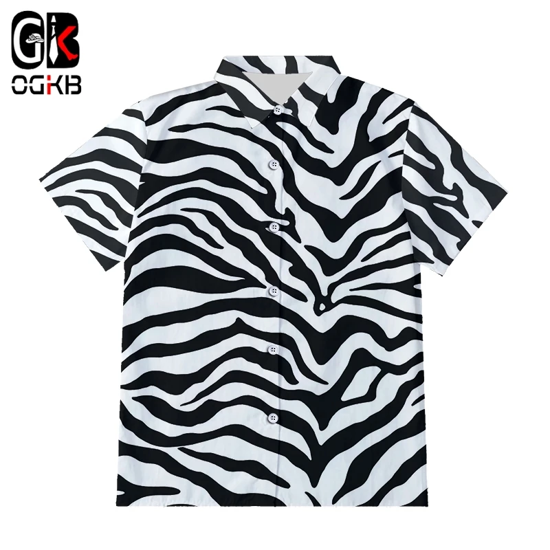 

OGKB New Animal Zebra Striped Button Shirt Large Casual 3D Printed Loose Personality Shirt Dropshipping Oversize 6XL