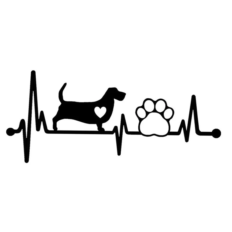 

13.5CM*5.9CM Basset Hound Heartbeat Lifeline Paw Vinyl Black/Silver Car Sticker C22-106