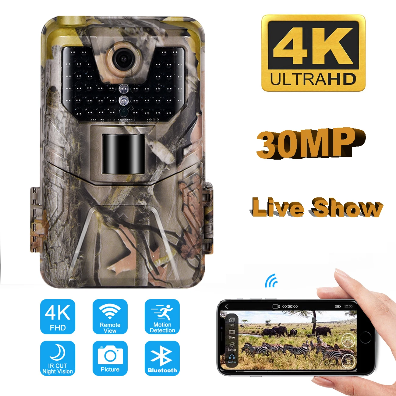 4K 30FPS Wifi Hunting Cameras 940nm APP Surveillance Wireless Bluetooth Control 30MP Wildlife Photo Traps Record Wifi900PRO