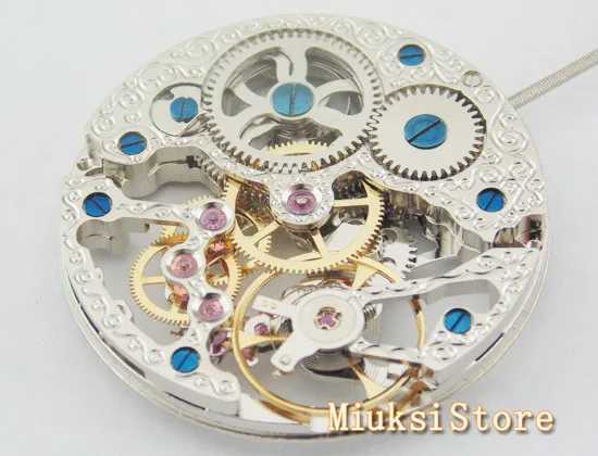 17 Jewels Серебряный полный скелет Рука обмотки Азиатский механизм аксессуары для