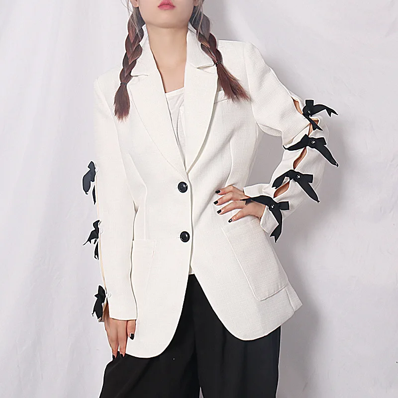 

2020 Autumn New Design Irregular Bow Suit Collar Single-Breasted Design Loose All-match Suit Jacket