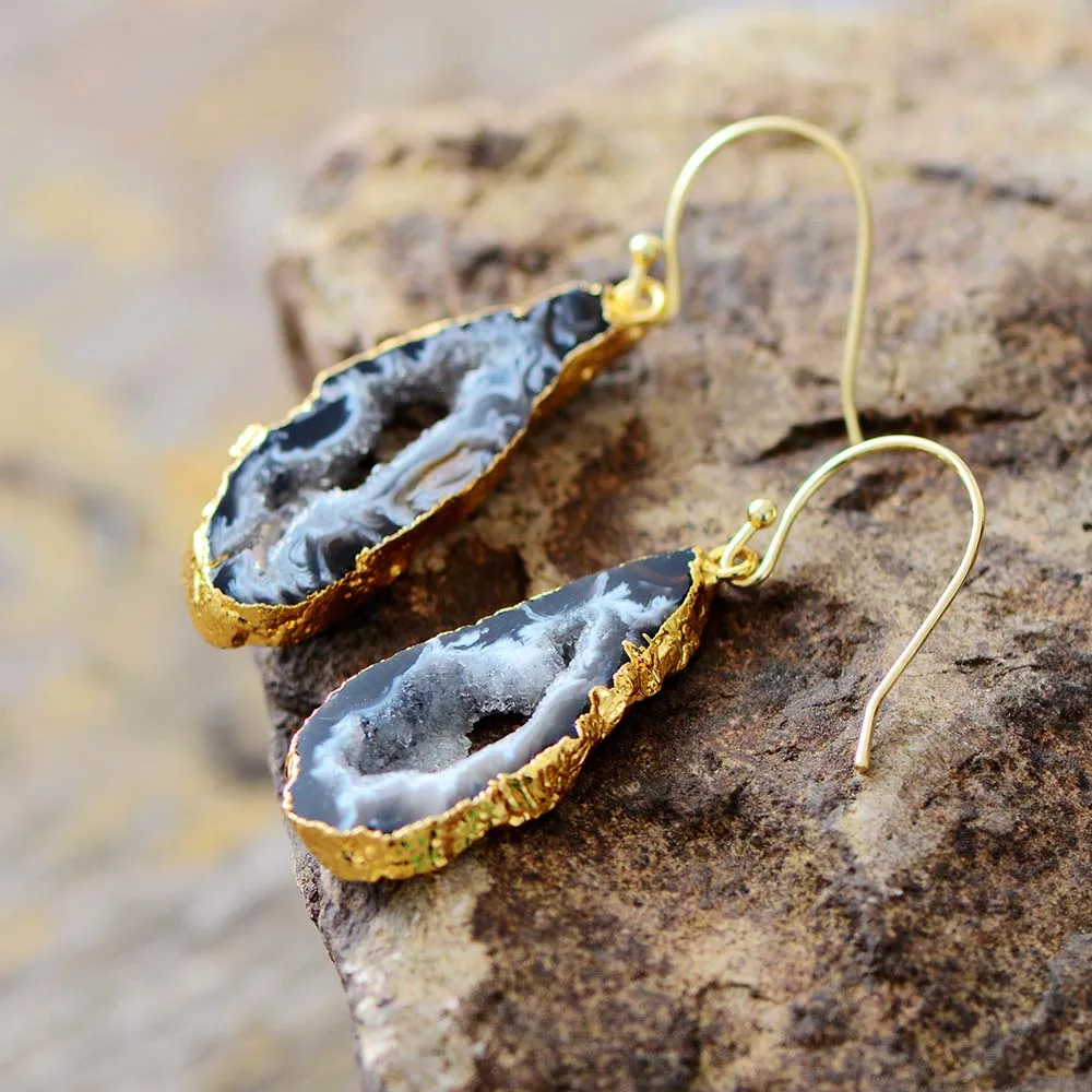 Women Earrings Unique Natural Druzy Dangle Earrings Designer Bohemian Earrings US European Drusy Jewelry Dropshipping